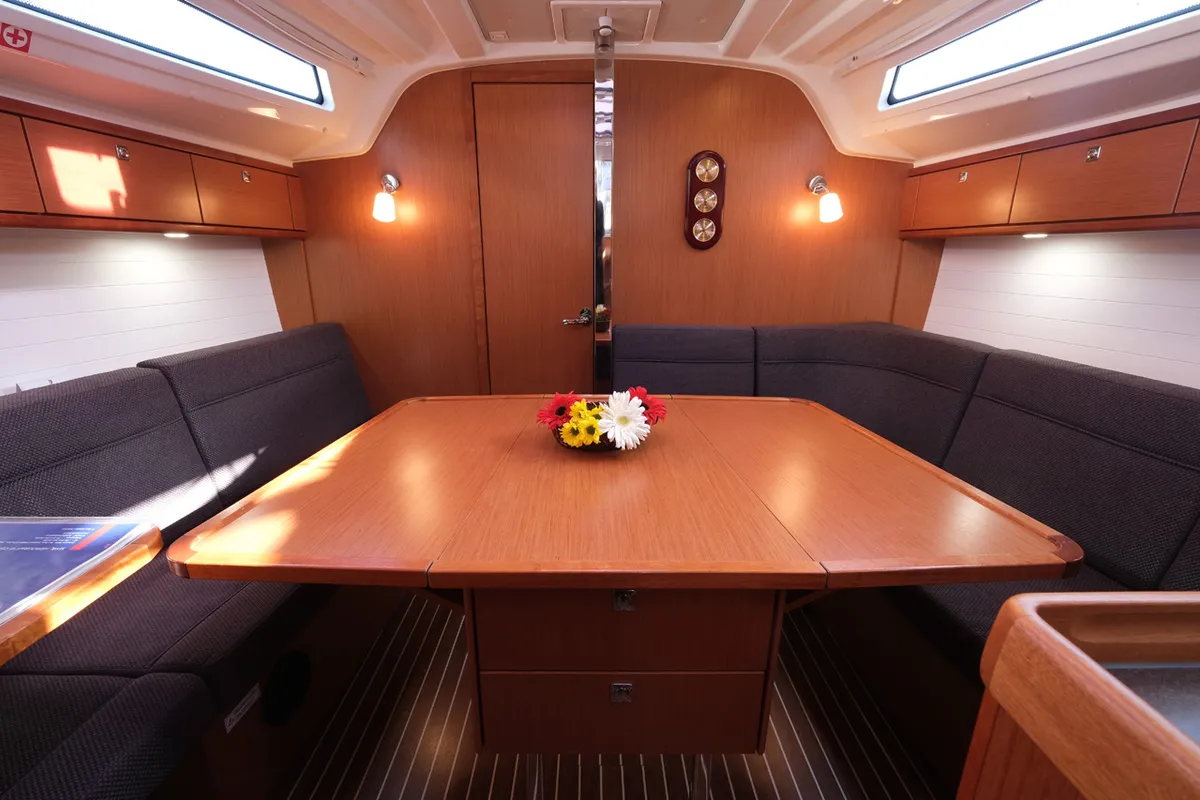 Salon of Crush, a Bavaria Cruiser 37 sailboat at Fethiye, Turkey