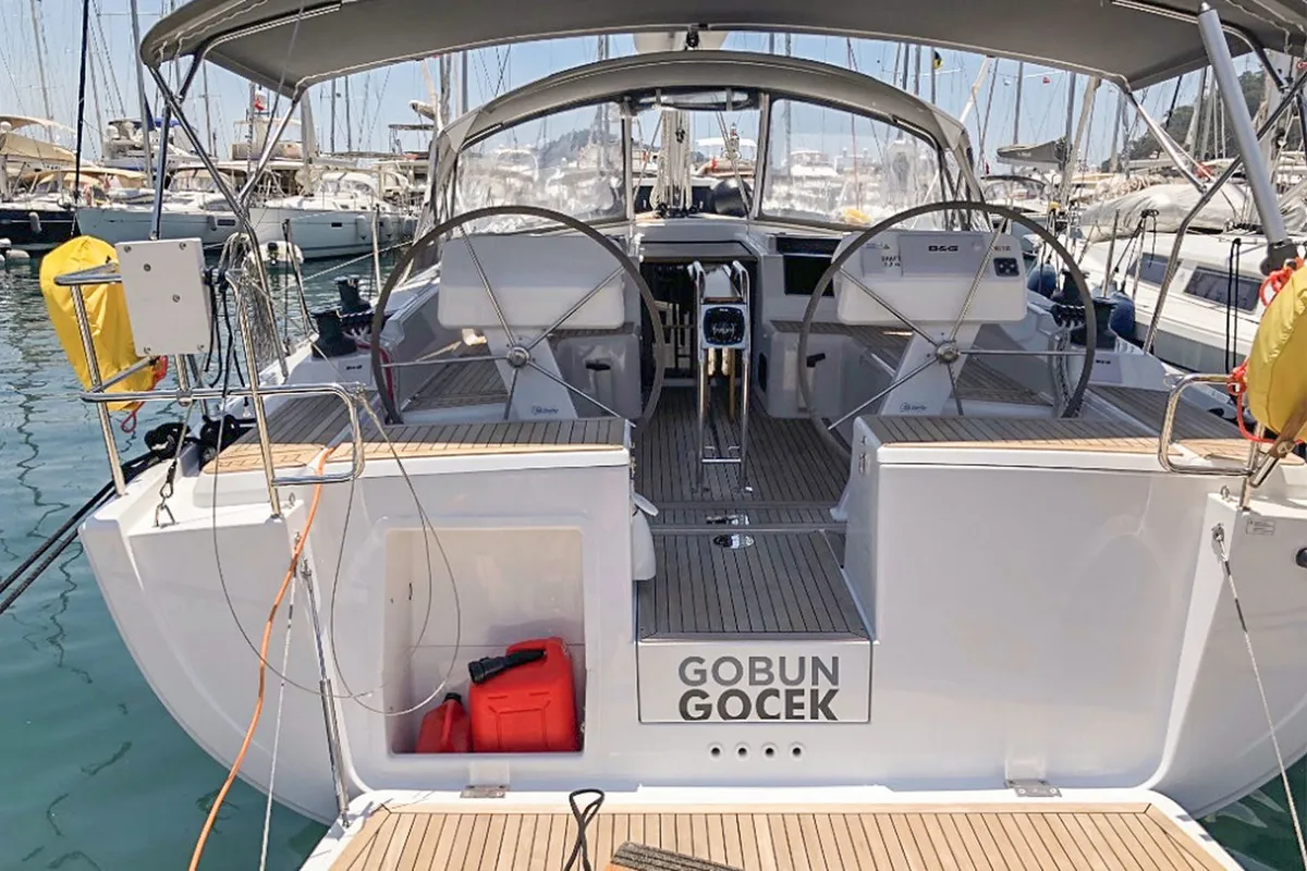 Cockpit of Gobun, a Hanse 458 sailboat at Fethiye, Turkey
