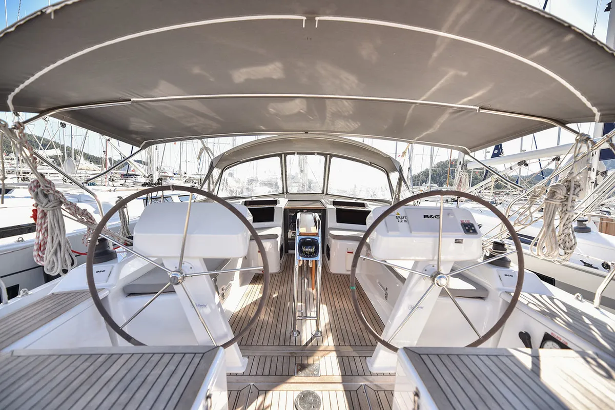 Cockpit of Gobun, a Hanse 458 sailboat at Fethiye, Turkey