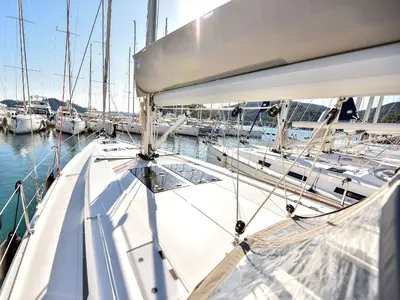 Deck of Gobun, a Hanse 458 sailboat at Fethiye, Turkey