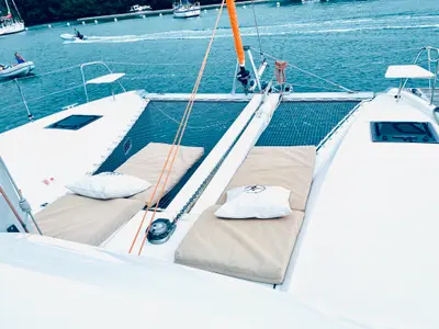 Deck of Excess 11, a catamaran at Dénia, Spain