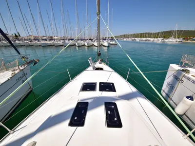 Deck of Yolo, a Bavaria Cruiser 51 sailboat at Sukošan, Croatia