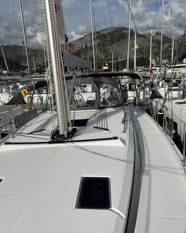 Deck of Nava, a Bavaria C42 sailboat at Fethiye, Turkey