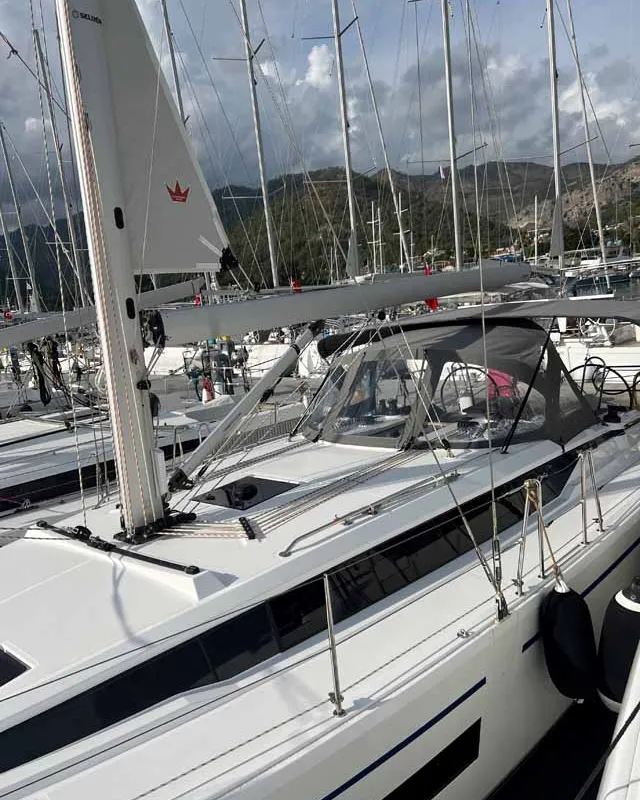 Deck of Nava, a Bavaria C42 sailboat at Fethiye, Turkey