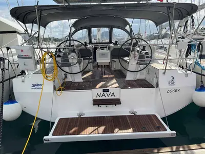 Cockpit of Nava, a Bavaria C42 sailboat at Fethiye, Turkey