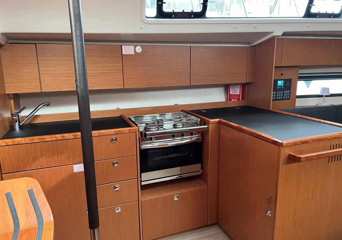 Galley of Nava, a Bavaria C42 sailboat at Fethiye, Turkey