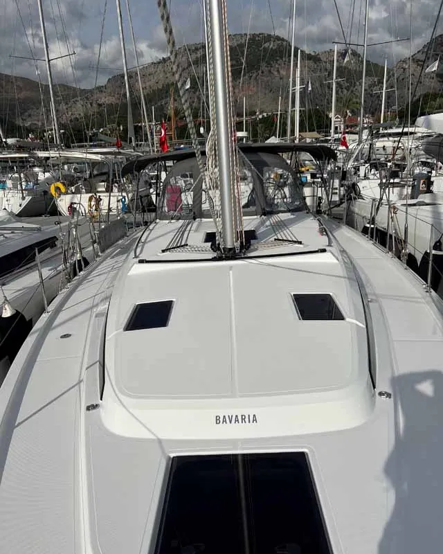 Deck of Nava, a Bavaria C42 sailboat at Fethiye, Turkey