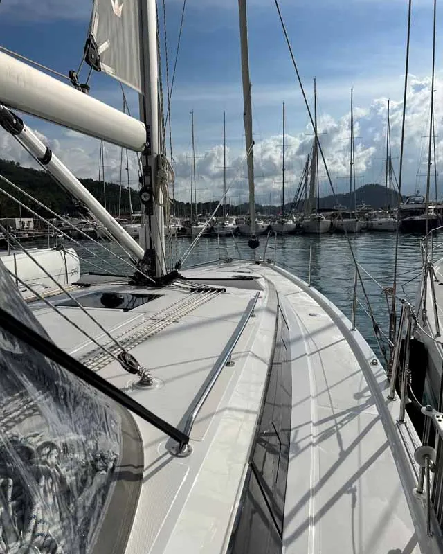Deck of Nava, a Bavaria C42 sailboat at Fethiye, Turkey