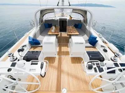Cockpit of Aria, a Jeanneau 64 sailboat at Grad Pula, Croatia