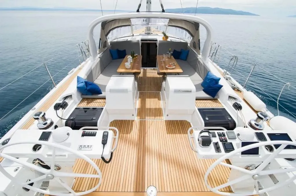 Cockpit of Aria, a Jeanneau 64 sailboat at Grad Pula, Croatia