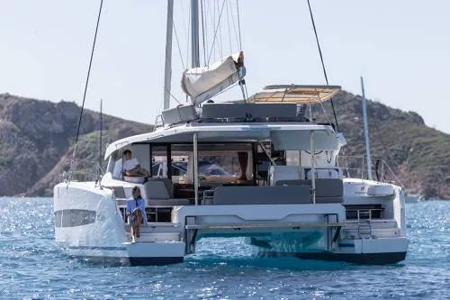 Exterior view of FP 44, a Fountaine Pajot New 44 catamaran at es Jonquet, Spain