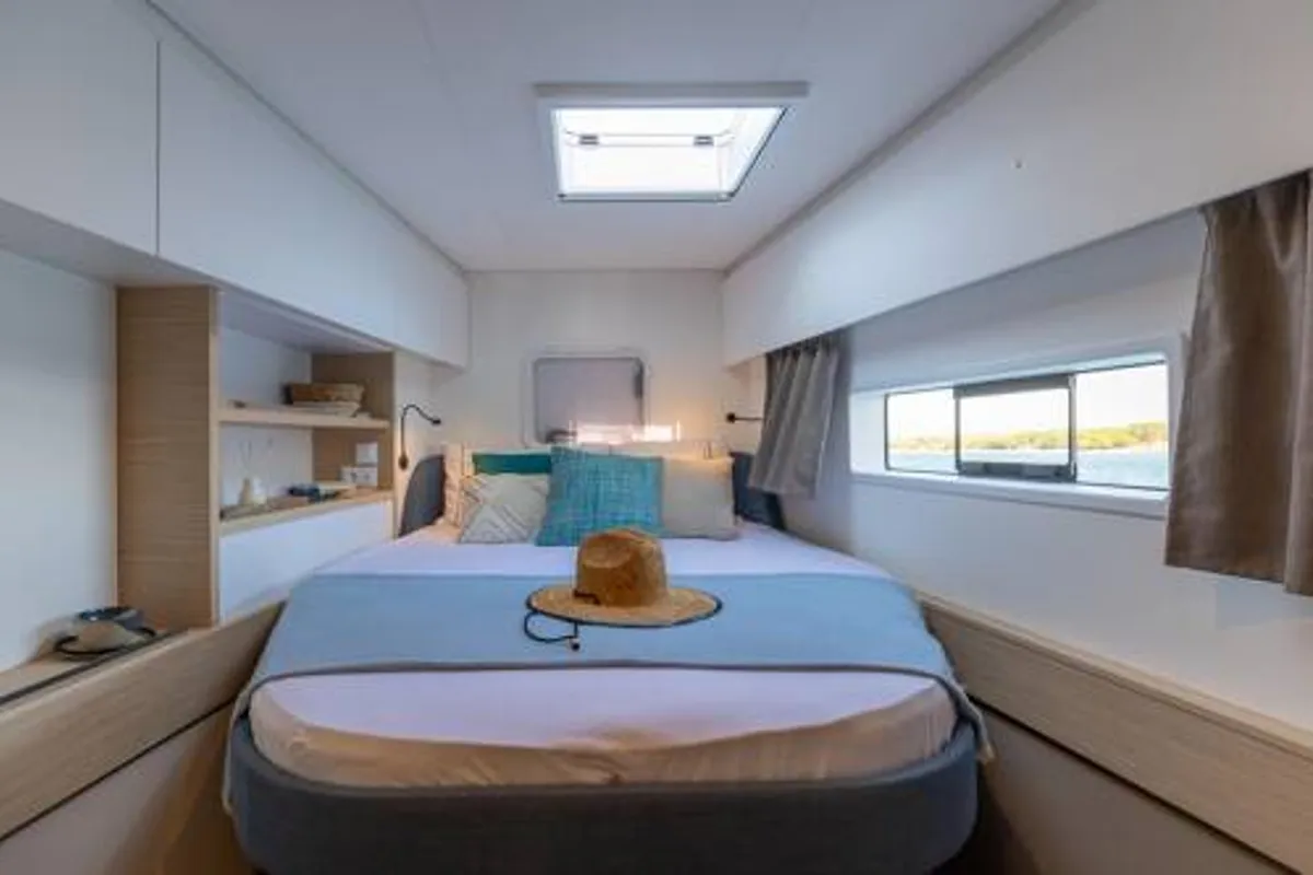 Cabin on FP 44, a Fountaine Pajot New 44 catamaran at es Jonquet, Spain