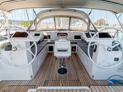 Cockpit of Deep Blue, a Bavaria C45 sailboat at Municipal Unit of Lefkada, Greece