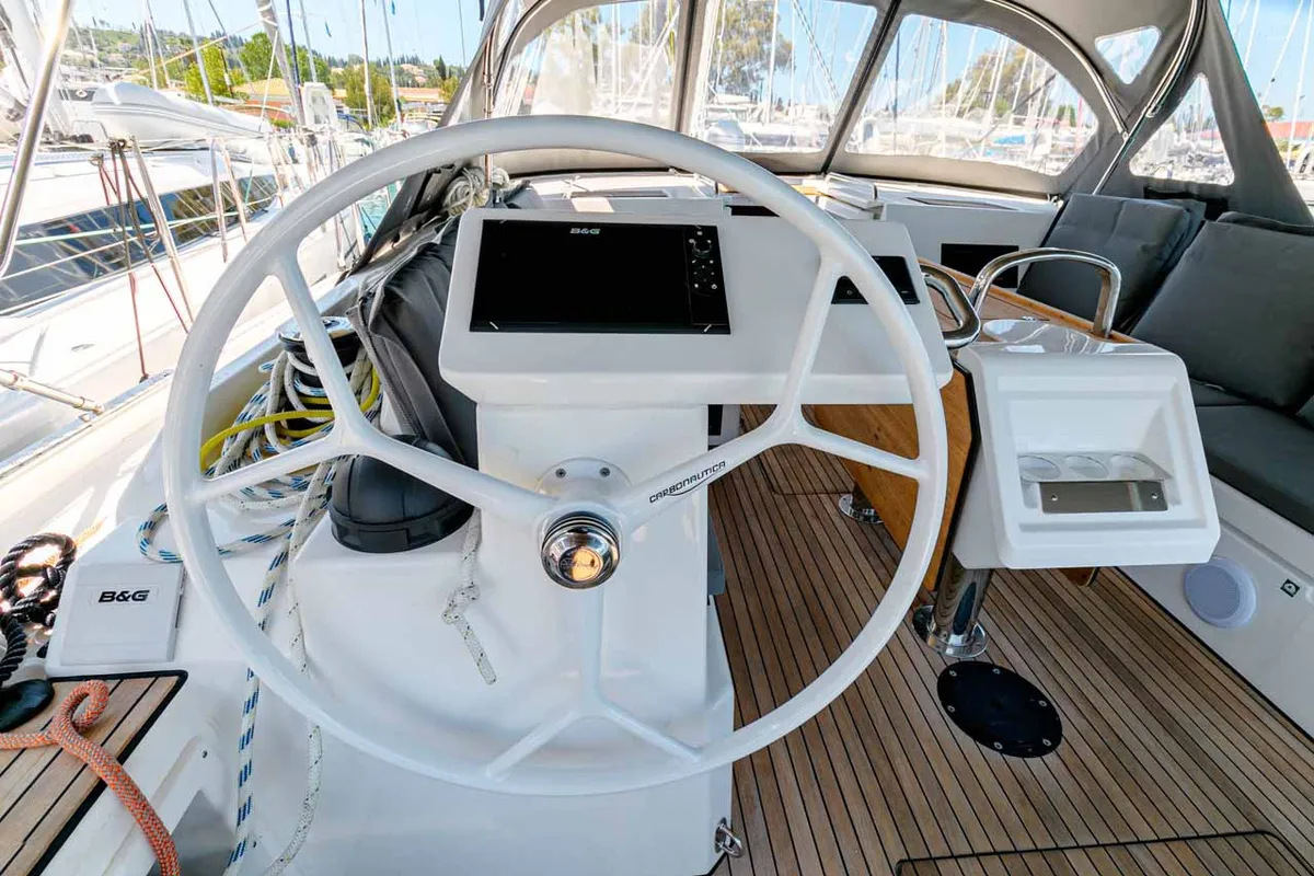 Cockpit of Deep Blue, a Bavaria C45 sailboat at Municipal Unit of Lefkada, Greece