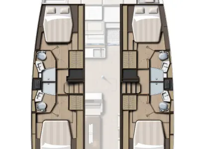 Floor plan of My Ares, a Bali 4.4 catamaran at Marmaris, Turkey
