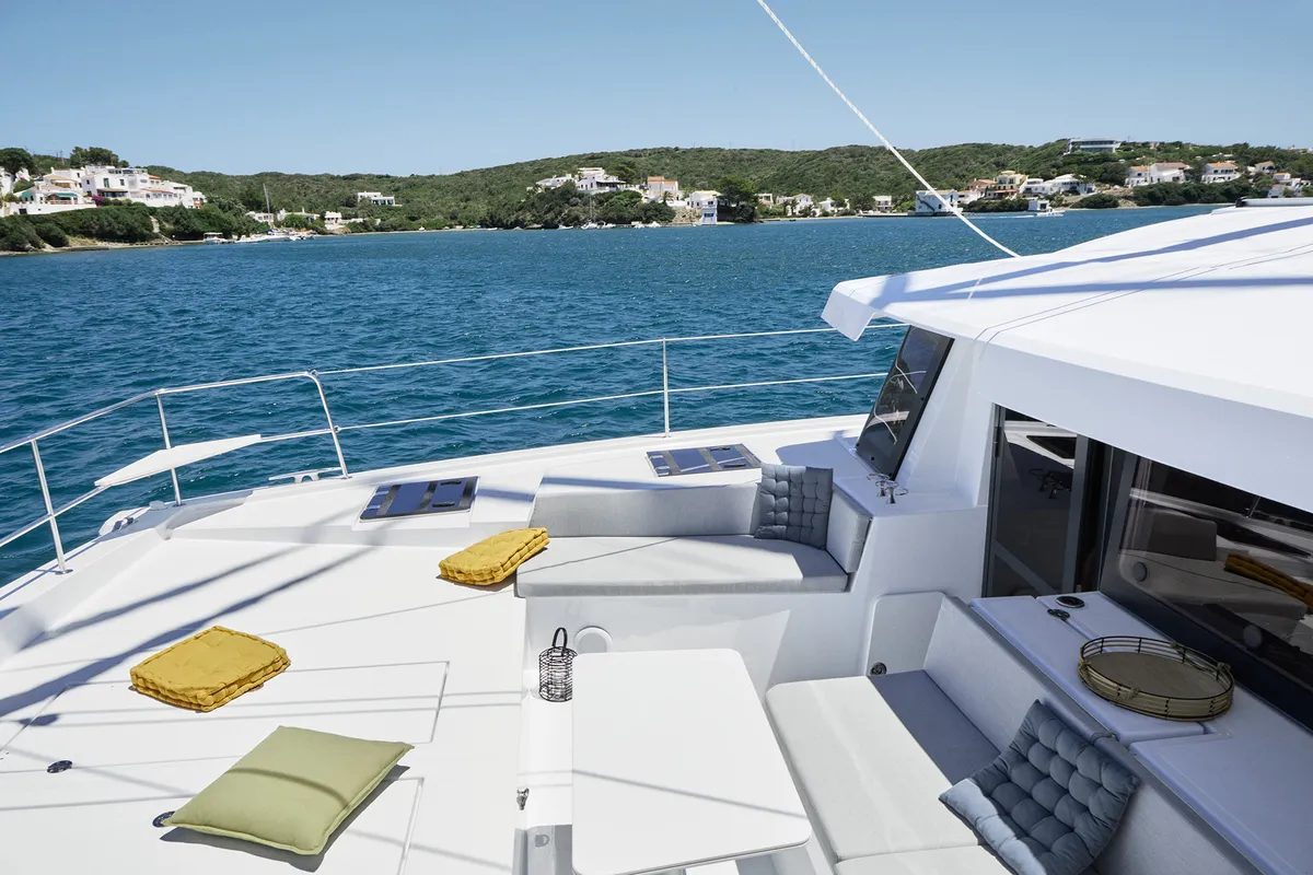 Deck of My Ares, a Bali 4.4 catamaran at Marmaris, Turkey