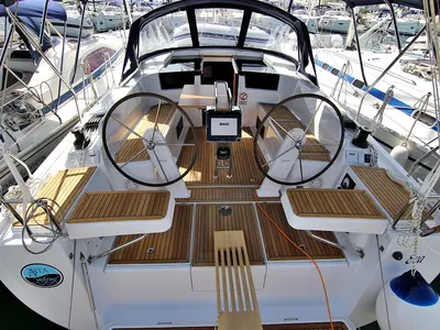 Cockpit of Eva, a Hanse 418 sailboat at Sukošan, Croatia