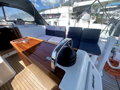 Deck of Amazing Grace, a Bavaria Cruiser 46 sailboat at Kaštela, Croatia
