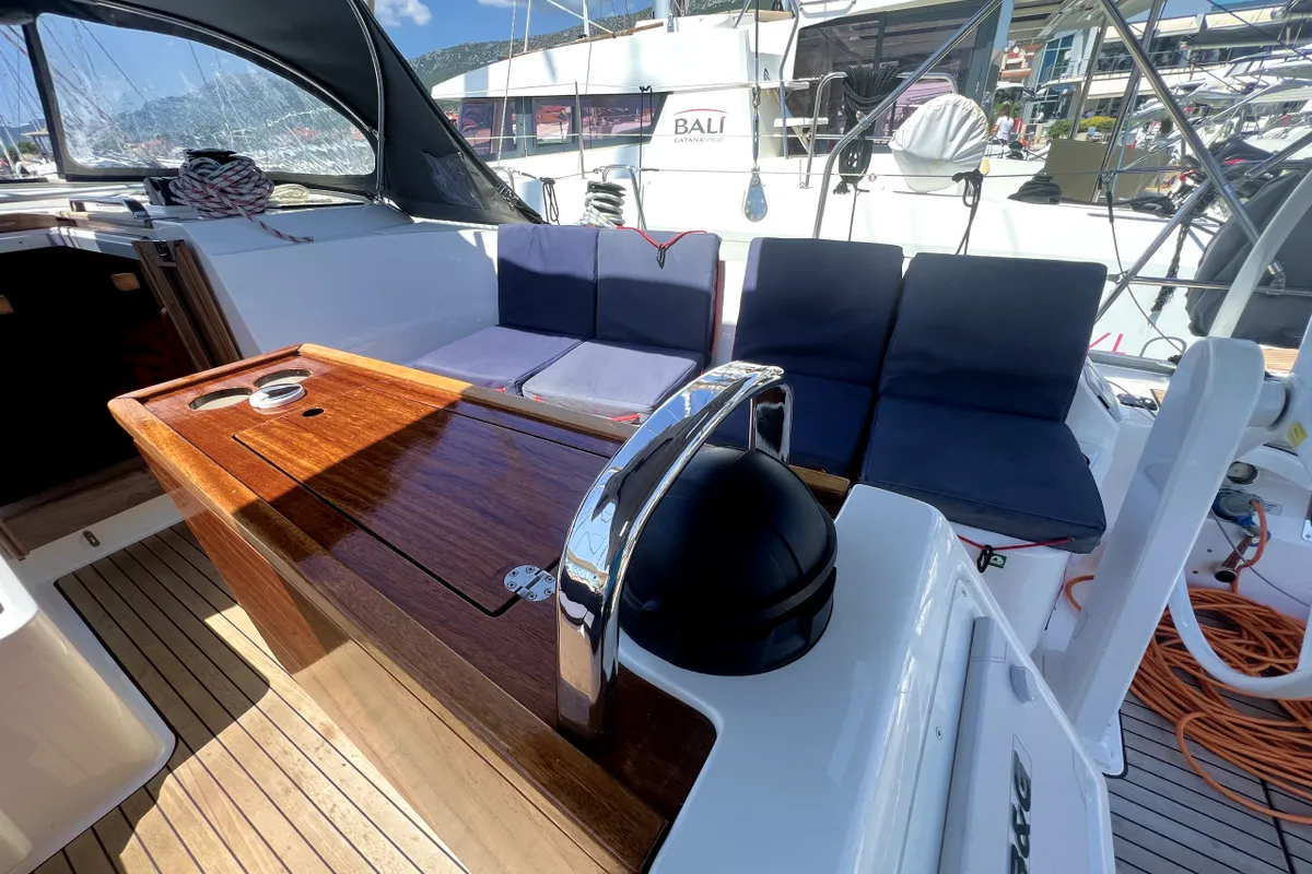 Deck of Amazing Grace, a Bavaria Cruiser 46 sailboat at Kaštela, Croatia