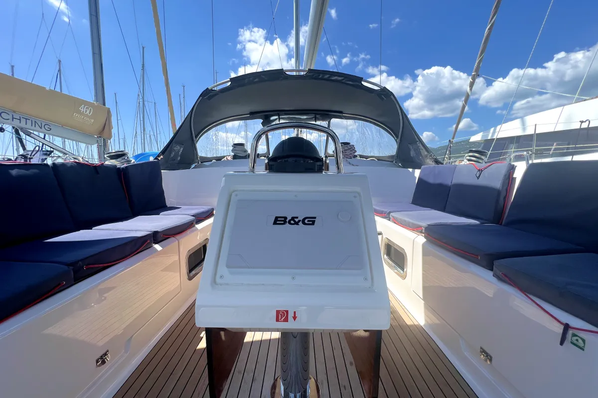 Cockpit of Amazing Grace, a Bavaria Cruiser 46 sailboat at Kaštela, Croatia