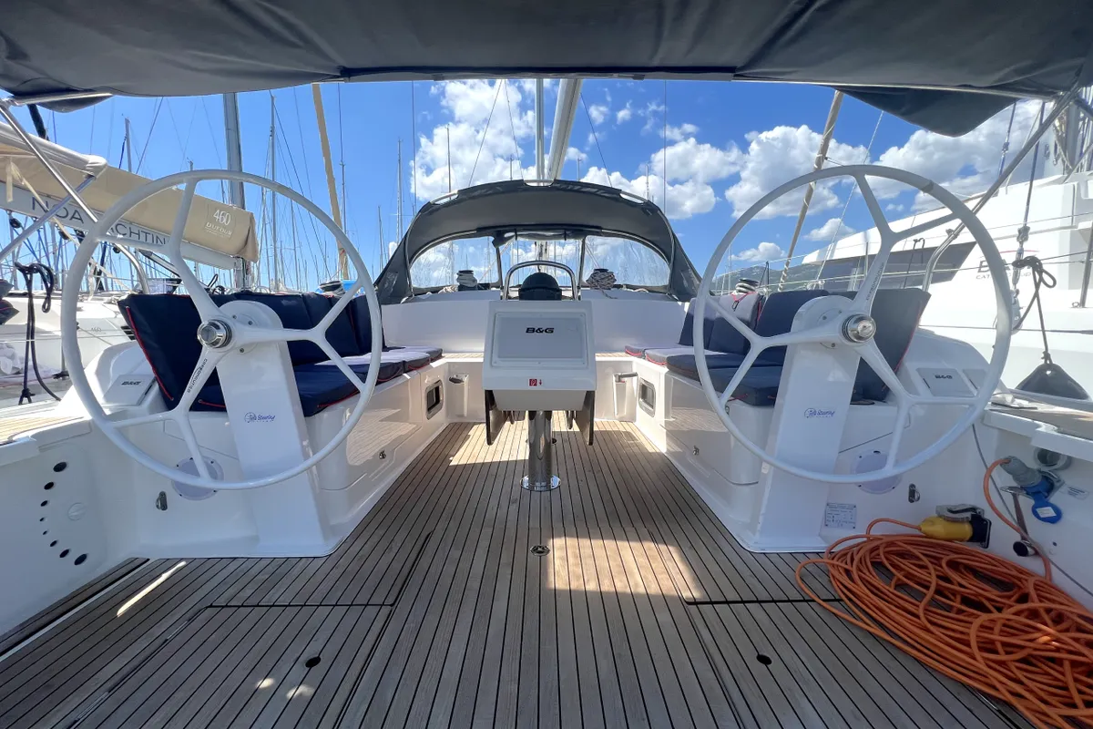 Cockpit of Amazing Grace, a Bavaria Cruiser 46 sailboat at Kaštela, Croatia