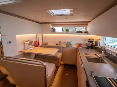 Galley of Sailuxe - Gloria, a Lagoon Sixty 5 catamaran at Olbia, Italy