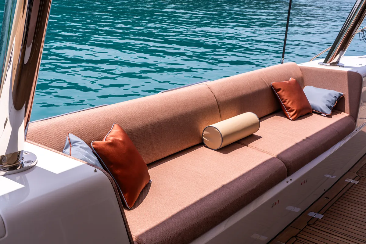 Deck of Sailuxe - Gloria, a Lagoon Sixty 5 catamaran at Olbia, Italy