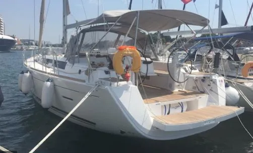 Exterior view of Grace, a Dufour 450 GL sailboat at Fethiye, Turkey