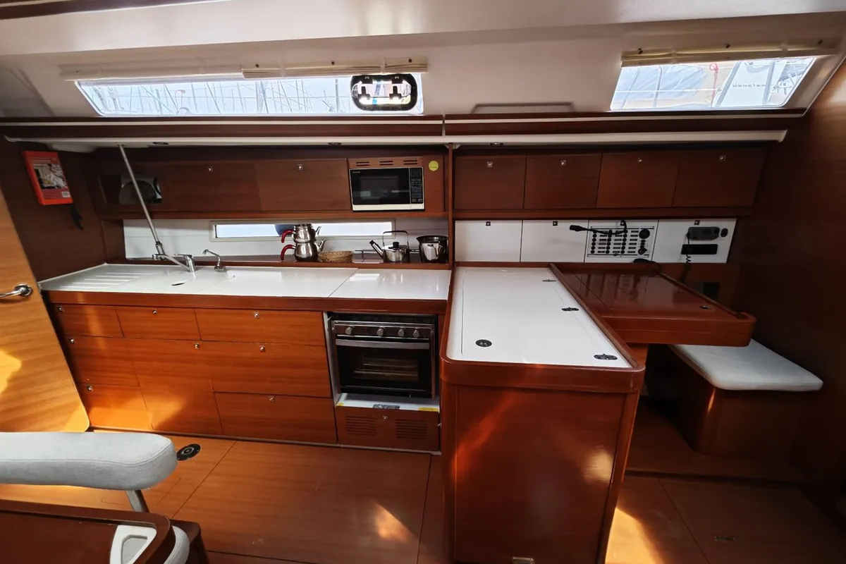 Galley of Grace, a Dufour 450 GL sailboat at Fethiye, Turkey