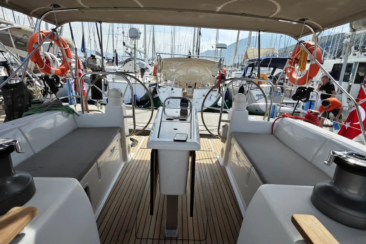 Cockpit of Grace, a Dufour 450 GL sailboat at Fethiye, Turkey