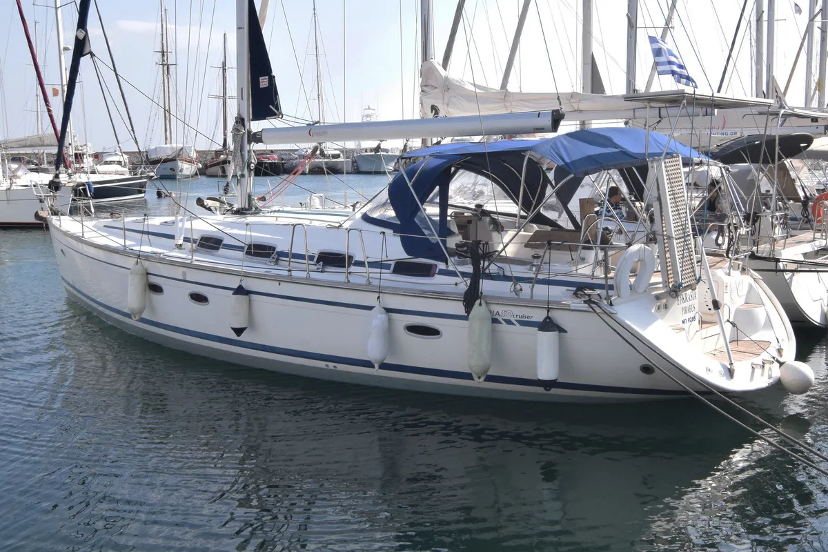 Exterior view of Lollipop, a Bavaria 50 sailboat at Municipal Unit of Lefkada, Greece