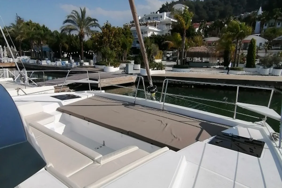 Deck of My Dreams, a Bali 4.1 catamaran at Fethiye, Turkey