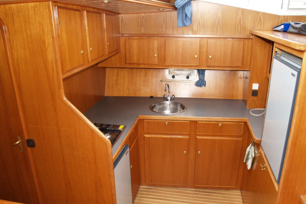 Galley of De Drait Renal 50, a motorboat at Drachten, Netherlands