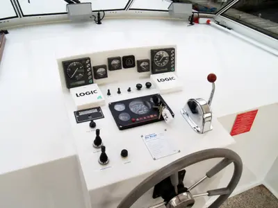 Cockpit of De Drait Renal 50, a motorboat at Drachten, Netherlands