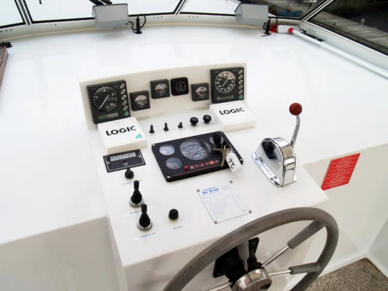 Cockpit of De Drait Renal 50, a motorboat at Drachten, Netherlands