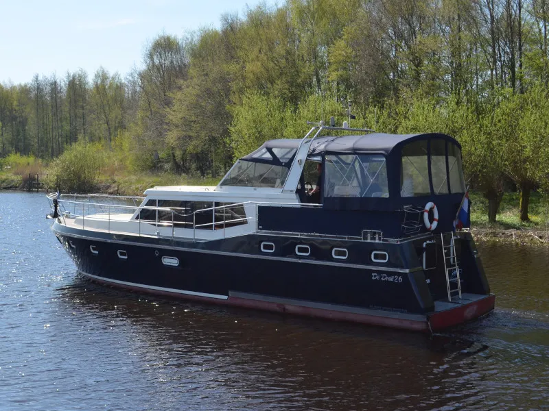 Exterior view of De Drait Renal 50, a motorboat at Drachten, Netherlands