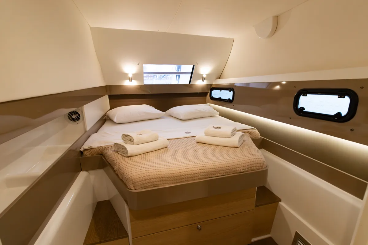 Cabin on Sofia, a Bali 4.1 catamaran at Preveza, Greece