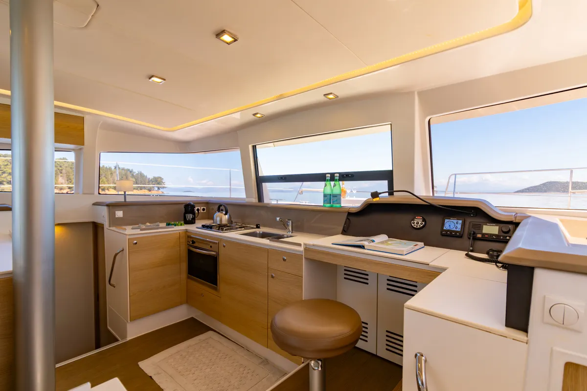 Galley of Sofia, a Bali 4.1 catamaran at Preveza, Greece