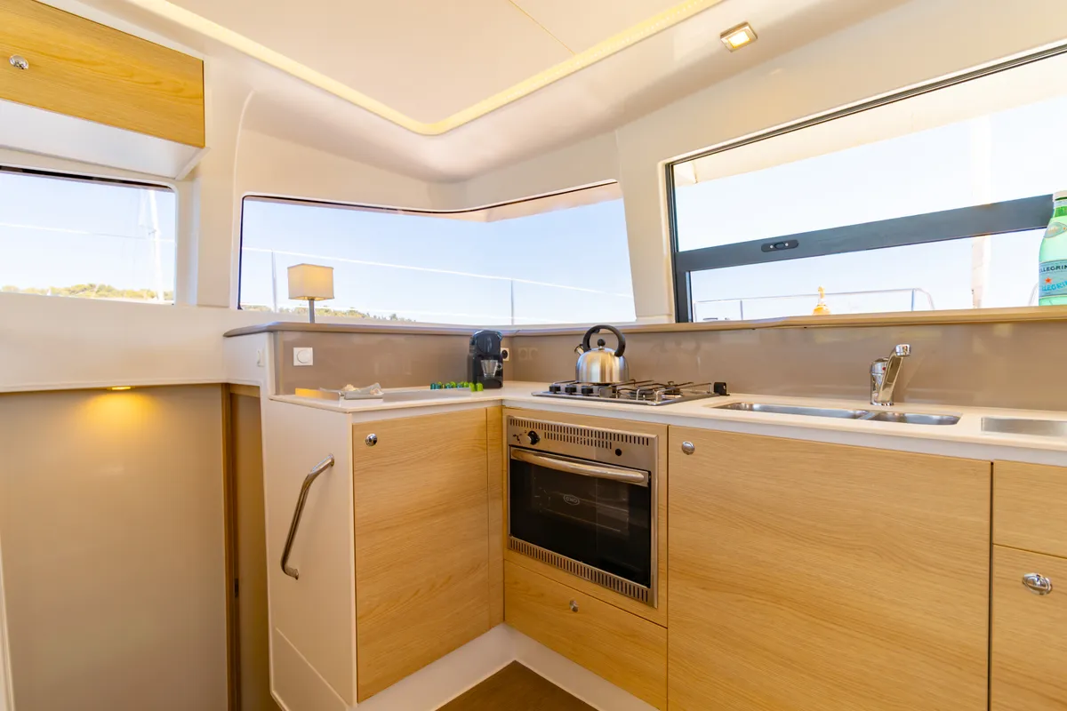 Galley of Sofia, a Bali 4.1 catamaran at Preveza, Greece