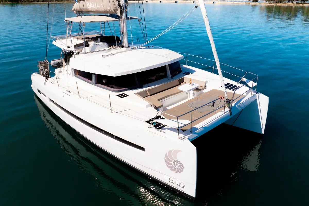 Exterior view of Sofia, a Bali 4.1 catamaran at Preveza, Greece