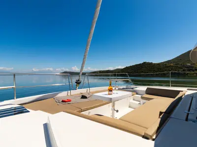 Deck of Sofia, a Bali 4.1 catamaran at Preveza, Greece
