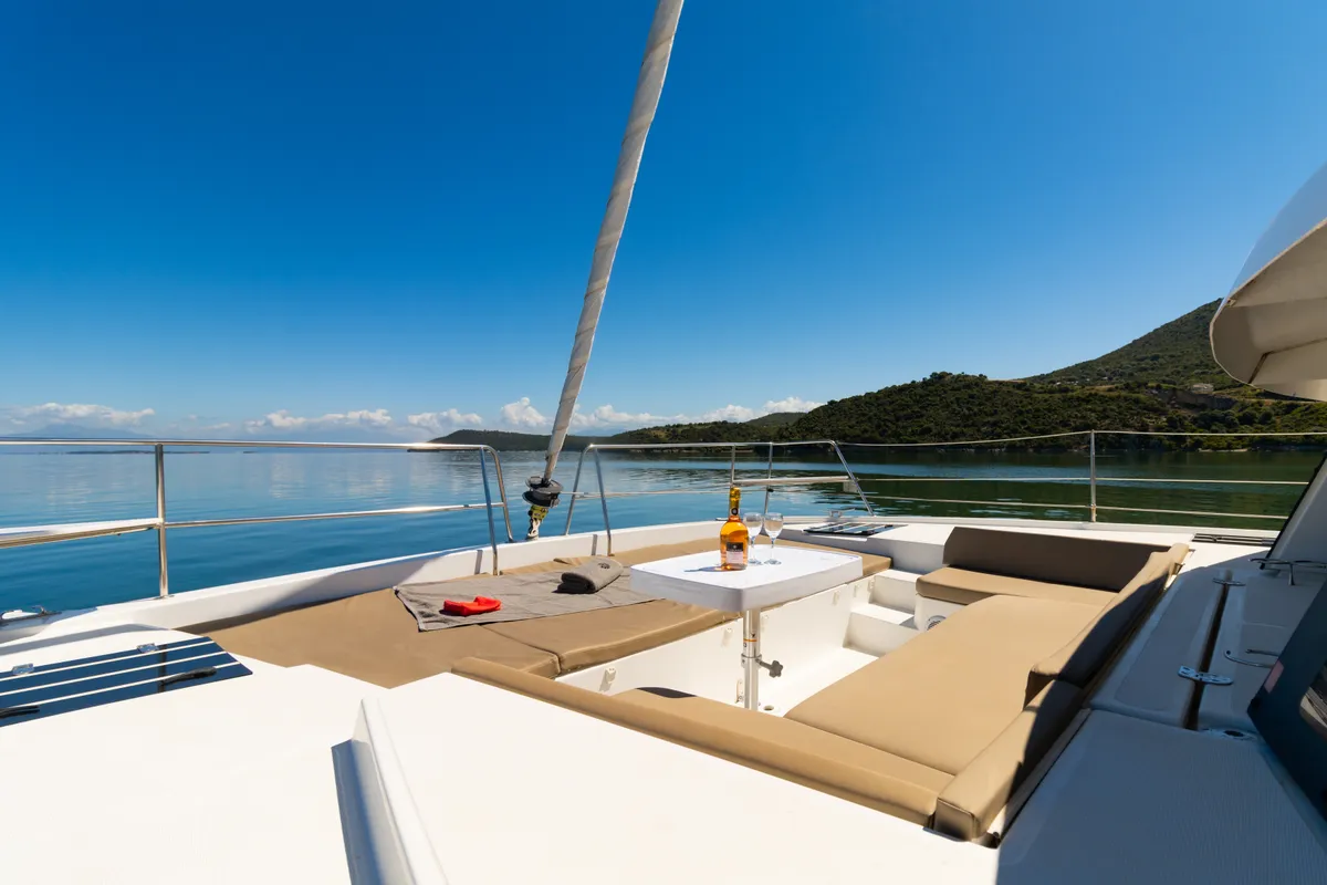 Deck of Sofia, a Bali 4.1 catamaran at Preveza, Greece