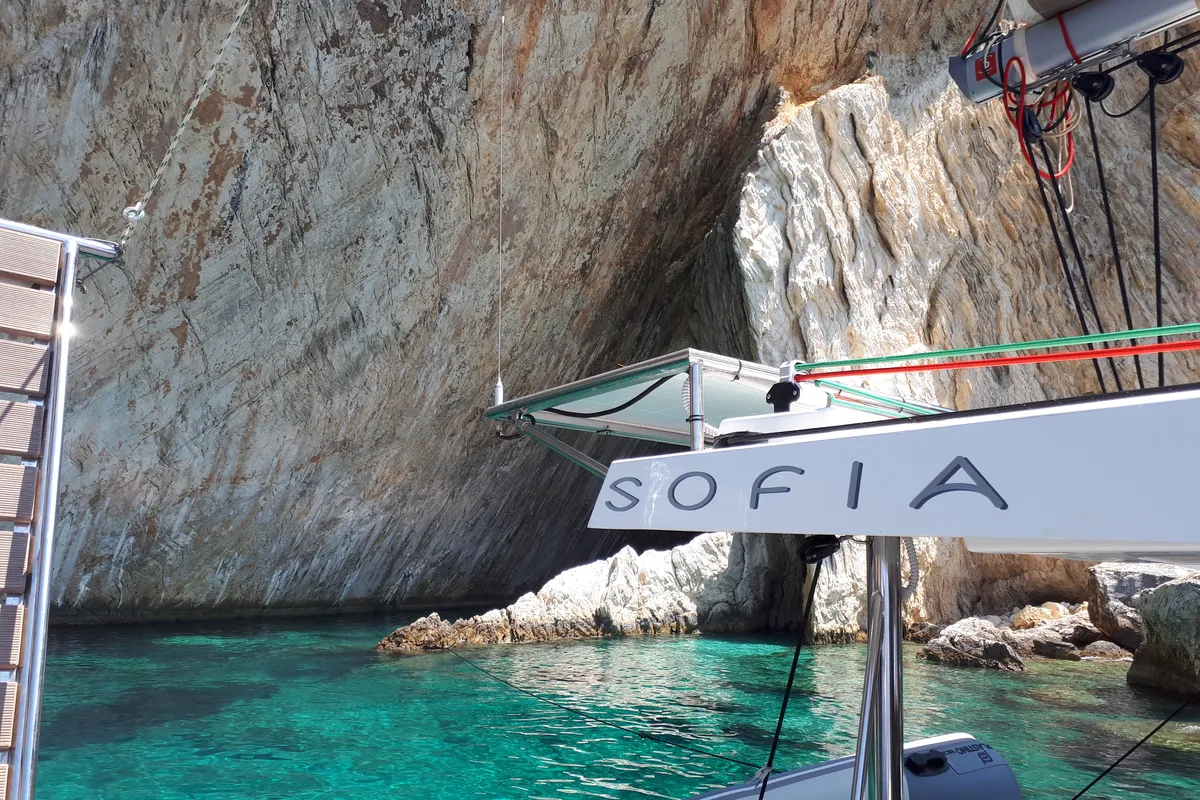 Exterior view of Sofia, a Bali 4.1 catamaran at Preveza, Greece