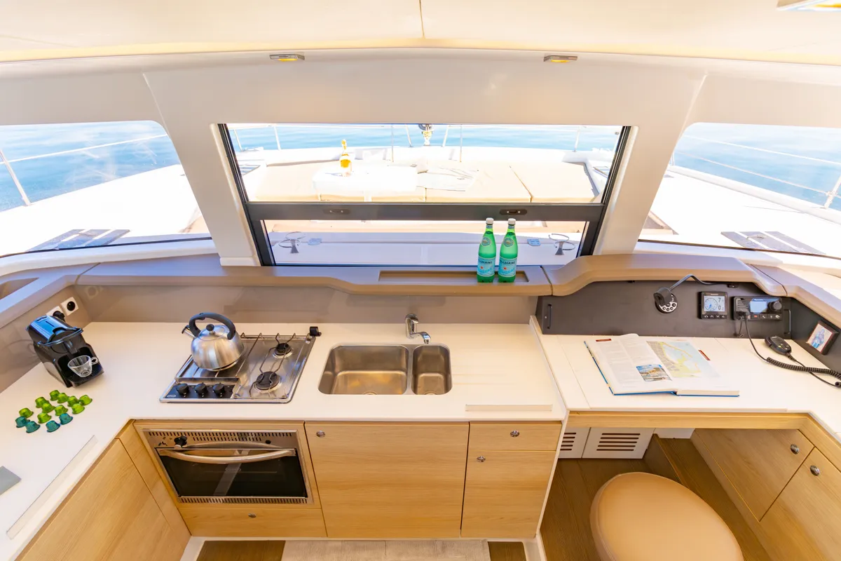 Galley of Sofia, a Bali 4.1 catamaran at Preveza, Greece