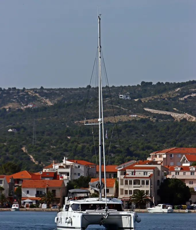 Exterior view of Ninoa, a Fountaine Pajot Isla 40 catamaran at Općina Rogoznica, Croatia