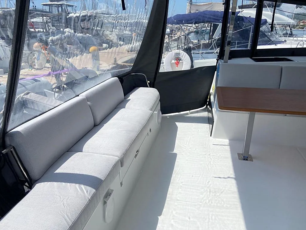 Deck of Ninoa, a Fountaine Pajot Isla 40 catamaran at Općina Rogoznica, Croatia