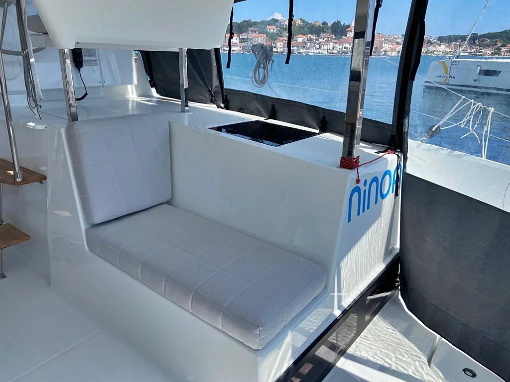 Deck of Ninoa, a Fountaine Pajot Isla 40 catamaran at Općina Rogoznica, Croatia