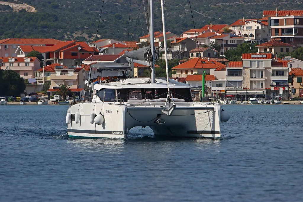 Exterior view of Ninoa, a Fountaine Pajot Isla 40 catamaran at Općina Rogoznica, Croatia