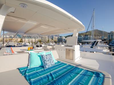 Deck of Leopard 53 PC Club, a Leopard 53 PC catamaran at Road Town, British Virgin Islands