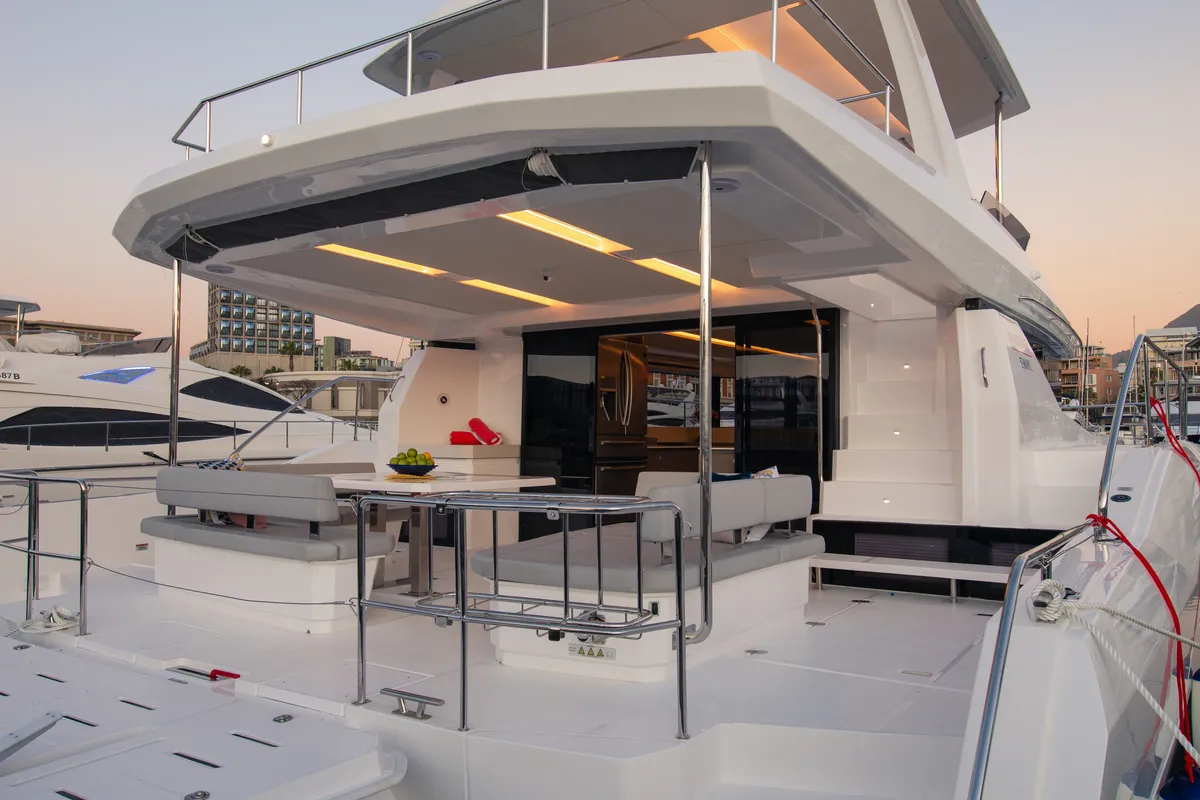 Deck of Leopard 53 PC Club, a Leopard 53 PC catamaran at Road Town, British Virgin Islands